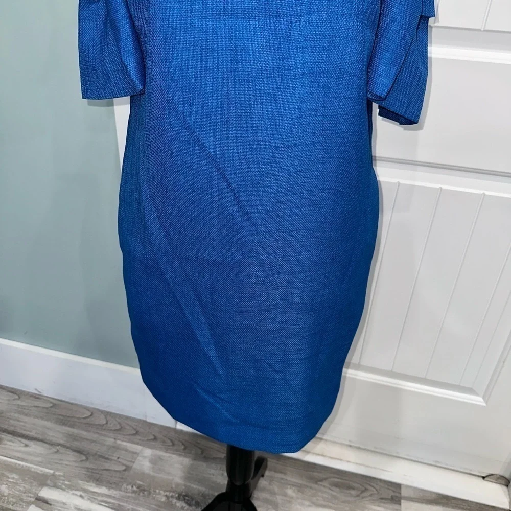 Badgley Mischka Blue Ruffle Sleeve Cold Shoulder woven dress size 4 - Picture 5 of 10
